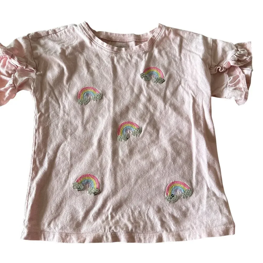 Oshkosh Pink Sequin Heart Ruffle Short Sleeve Top - Size 8